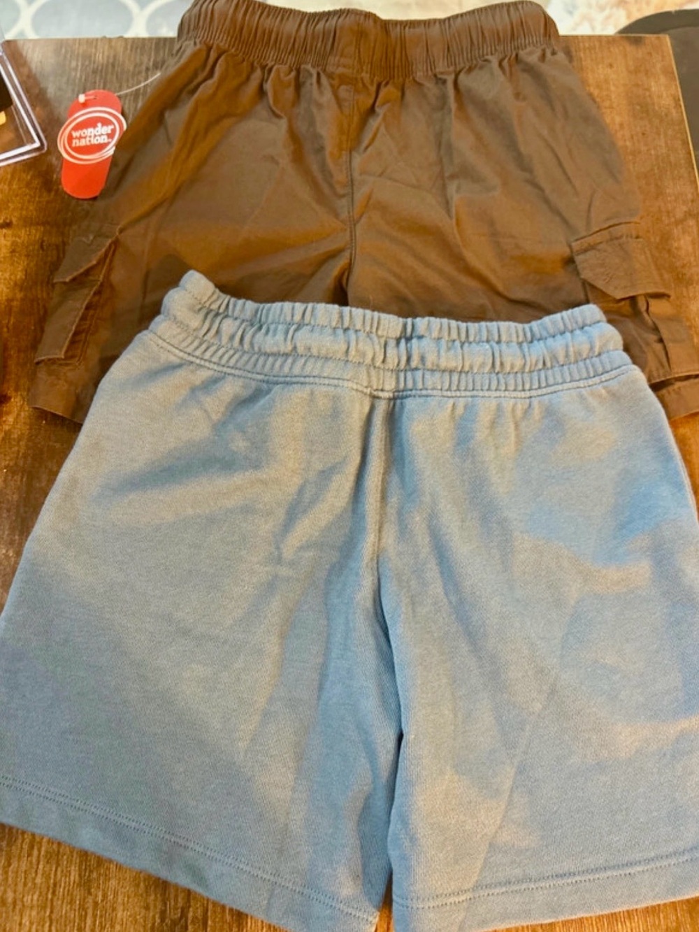 Wonder Nation Brown and Blue Elastic-Waist Shorts - 2 Pack